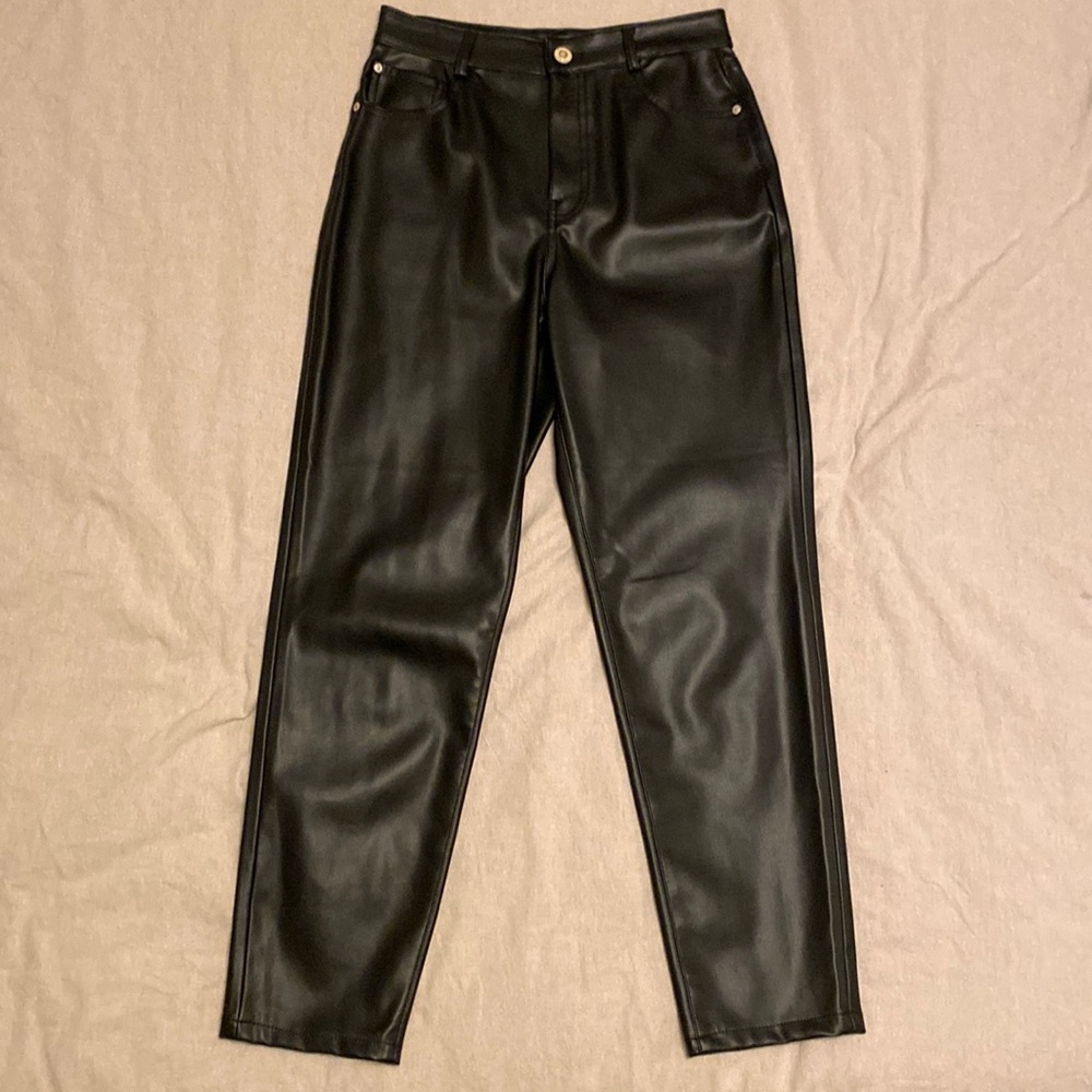 Zara high waisted straight leg leather pants